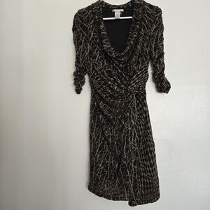Alberto Makali Black & Gold Sparkly Cowl Neck Dress Size S